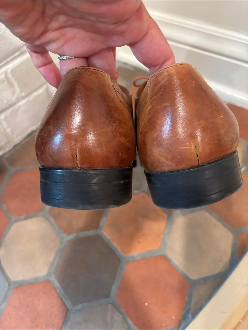 Santoni Cognac Brown Leather Cap-Toe Oxfords